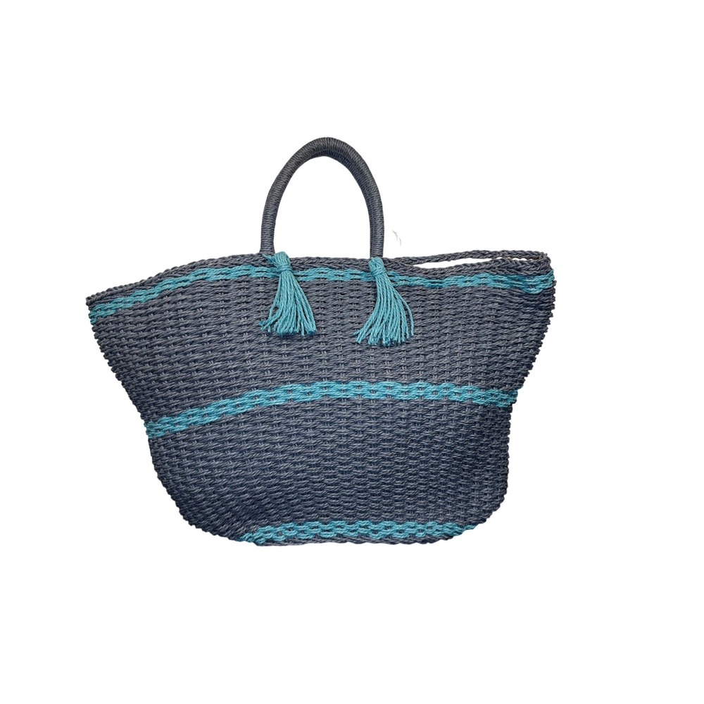 NEW Bujibaja Large Wicker Weave Tote Bag Blues Beach‎ Vacation Travel